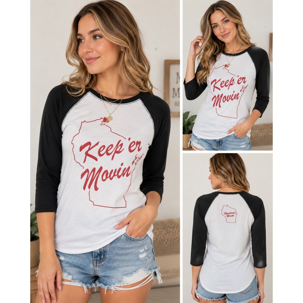 Royal Apparel Keep'er‎ Movin Raglan Tee Womens XS Wisconsin Graphic Baseball